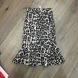 Leopard Print Ruffle-Hem Midi Skirt - Beige/Black